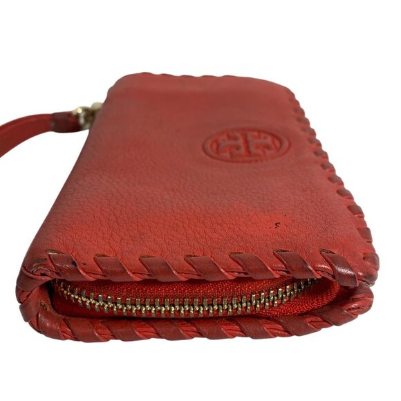 Tory Burch Red Pebbled Leather Zip Around Large Continental Wallet Wristlet - Picture 4 of 11